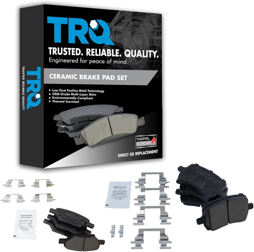 TRQ Front and Rear Brake Pads Ceramic Compatible with 2005-2012 Chevrolet Cobalt 2008-2012 Malibu 2008-2010 HHR 2005-2010 Pontiac G6 2007-2008 G5 2007-2009 Saturn Aura 2005-2007 Ion (BFA12938)