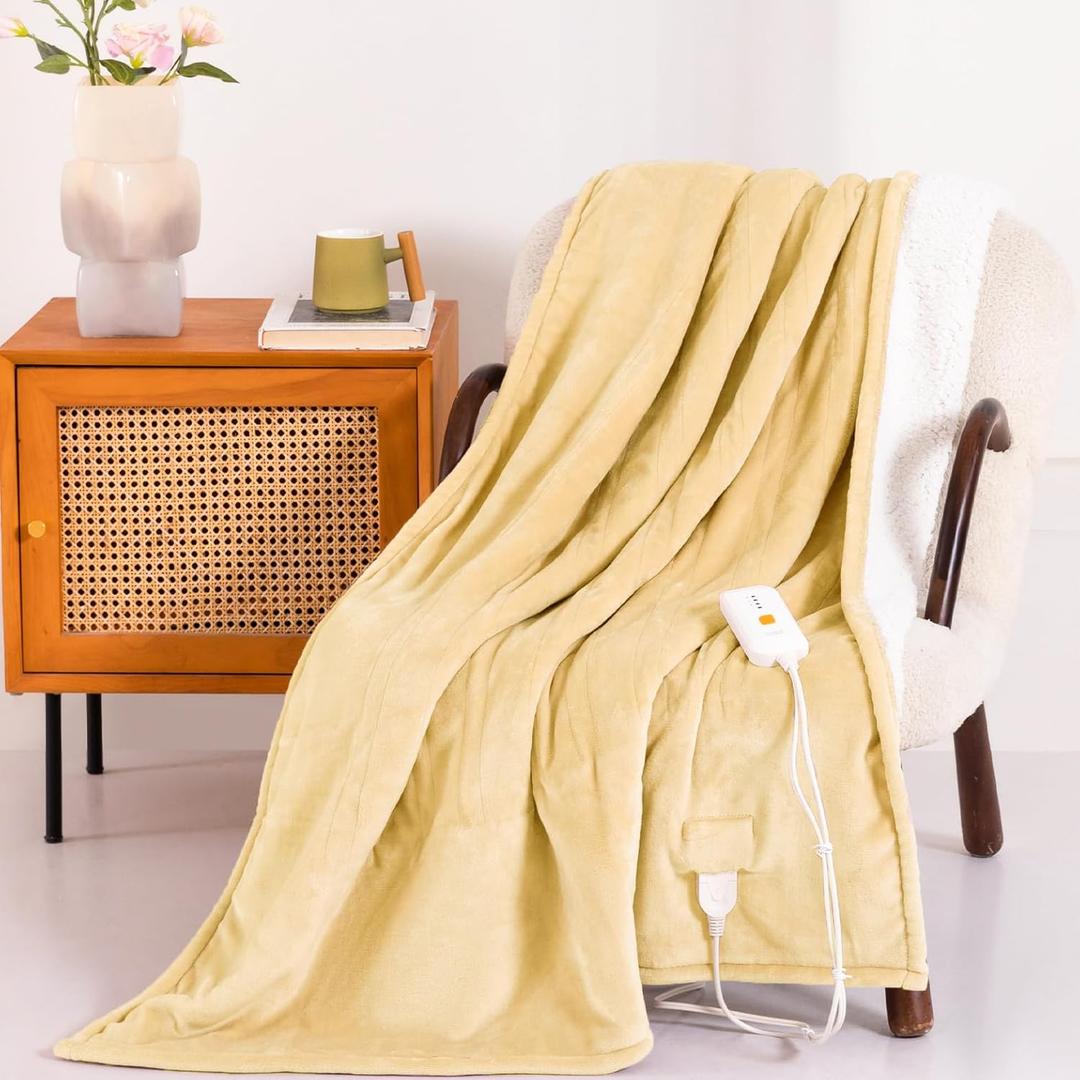 Heated Blanket Electric Throw  -Heated Throw Blanket with 4 Heating Levels & 3 Hours Auto Off,Machine Washable,ETL & FCC Certification(Cheesy Yellow)