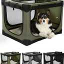 24 Inch Collapsible Travel Dog Crate for Medium Large Dogs, Portable Dog Crate 4-Door Foldable Soft Kennel with Durable Mesh Windows for Indoor & Outdoor Travel, with Storage Bag,Green