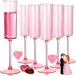 Ciaell 24 Pack Pink Plastic Champagne Flutes - Pink 6 Oz Disposable Champagne Glasses - Square Plastic Toasting Glasses for Party Birthday Anniversary Wedding & Valentine's Day