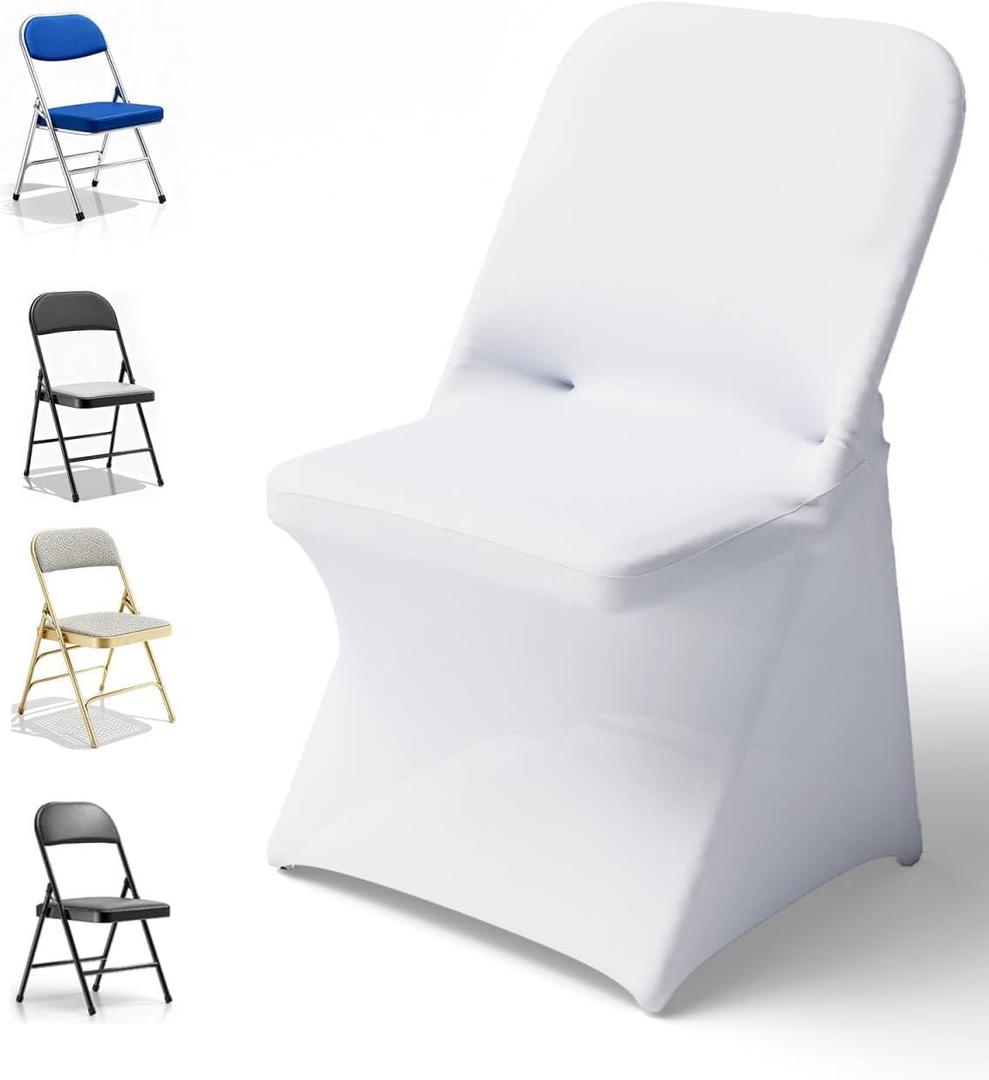 100 PCS Spandex Folding Chair Covers, Stretch Dining Chair Cover Universal Fit Slipcovers for Wedding, Party, Banquet, Event, Celebration Flat-Front Chairs (White)