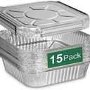 8x8 Inch Disposable Aluminum Foil Pans with Lids (15 Pack) - Heavy-Duty Baking Trays for Air Fryer, Oven- Reusable & Leakproof Design