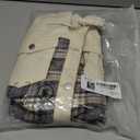 SHEWIN Women's Oversized Denim Jacket Casual Long Sleeve Button Down Plaid Shacket Boyfriend Jean Jacket With Pockets (Medium, Apricot)