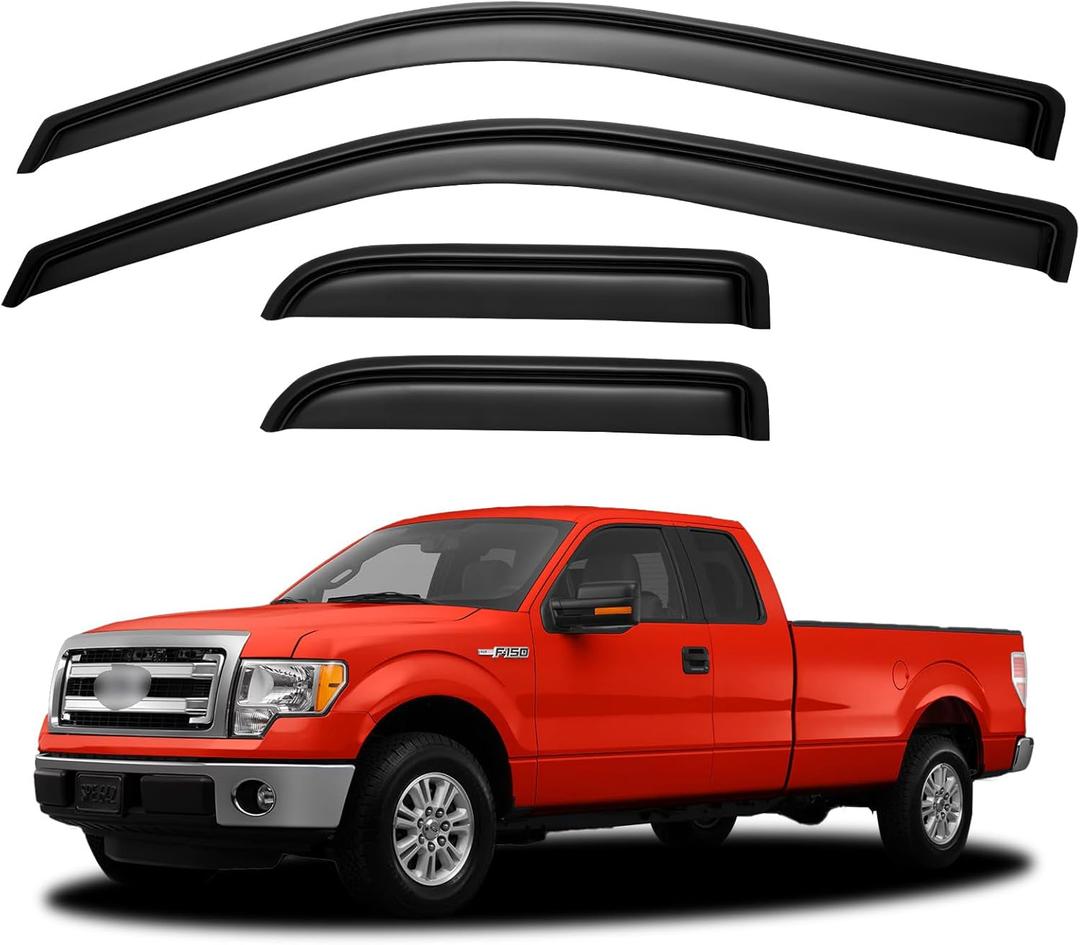 Window Visors Rain Guards for 2004-2014 Ford F150 SuperCab, Out-Channel Window Vent Wind Deflectors Visors Shades for 04-14 F-150 Extended Cab