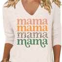 Womens 3/4 Sleeve V Neck Valentine T Shirts Love Heart Printed Graphic Tee Tops (Large, Mo Beige)