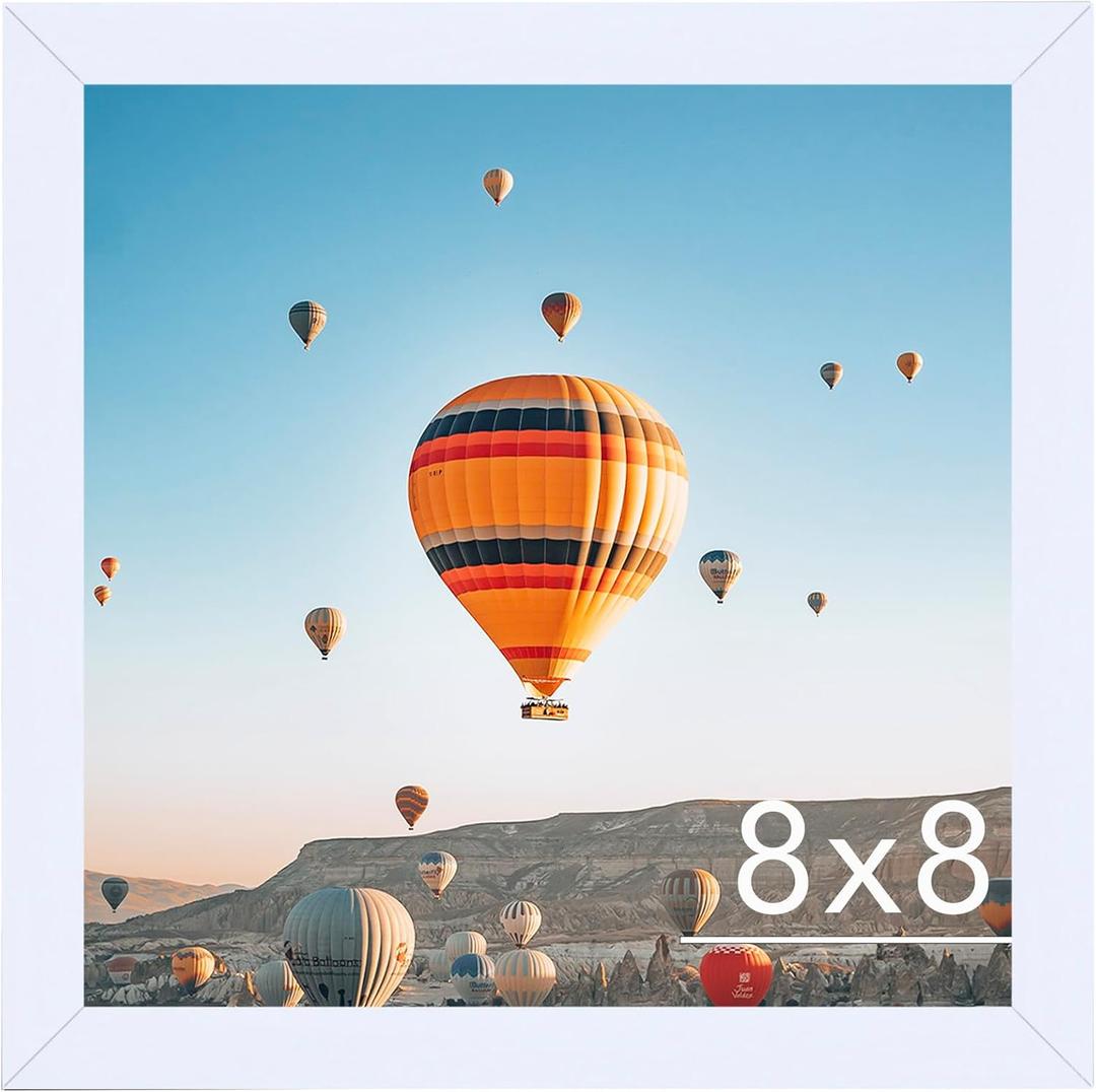 8x8 Picture Frame White for Wall Hanging or Tabletop, Wall Mounting Horizontally or Vertically, 8 x 8 Square Wall Gallery Poster Photo Frame with Durable Shatter Resistant Plexiglass,White