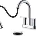 KENES Chrome Centerset Bathroom Faucet with Pull Down Sprayer, 4 Inch 2 Handle Pull Out Bathroom Faucet 3 Hole, Bathroom Sink Faucet with Pop Up Drain & Supply Lines LJ-9069-5
