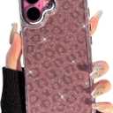 NITITOP Compatible with iPhone 17 Case Cute Cool Glitter Leopard Print Cheetah Sparkle Bling for Girl Women Plating Camera Edge Shockproof Protective Cover - Pink