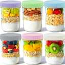 Miuyhji Overnight Oats Containers with Lids, 6-Pack Glass Mason Jars 16 oz with Lids Wide Mouth, Reusable Food Storage Containers for Snack, Chia Pudding, Yogurt, Meal Prep, Salad