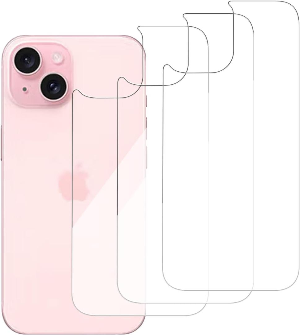 3 Pack Glass Back Screen Protector Compatible for iPhone 15/14 / 13 6.1 Inch 9H Hardness HD Back Tempered Glass, Scratch Resistant,Easy Install,Rear Glass Protector