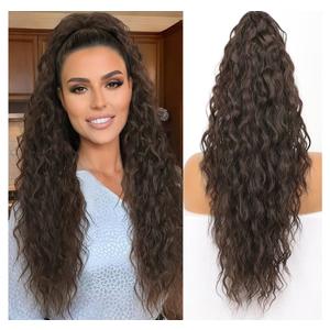 ORSUNCER Ponytail Extension Claw 26" Curly Pony Tail Clip in Claw Hair Extensions Fluffy Natural Looking Synthetic Hairpiece for Women Dark Brown