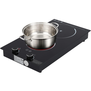 Electric Cooktop 2 Burner 2100W Double Induction Cooktop Hot Plate with Knob Control, 9 Power Levels and Timer, 110V Built-in/Countertop Stove for Kitchens, Restaurants Black