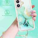 Compatible with iPhone 16 Plus Case for Women Girls, Slim Fit Girly Phone Case for iPhone 16 Plus with Butterfly Phone Charm Lanyard Wrist Strap, Shockproof Hard Case 6.7 Inch Marble Green