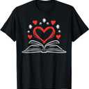 Book Heart Read Book Reading Librarian Men Women Kids T-Shirt (Small, Black)