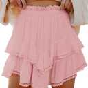 MIFOCAL Flowy Shorts for Women Casual Boho Ruffle Tiered Skorts High Waist Mini Skirts Golf Tennis Crochet Shorts, 2XL, Pink