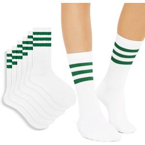 4 PAIRS Striped Crew Socks For Women Casual Cotton Novelty Retro Athltic Socks Unisex MultiColor, One Size
