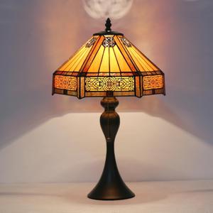Tiffany Style Lamp Hexagon Vintage Table Lamp Amber Glass Desk Lamp for Living Room Bedroom (12x12x19 Inch)