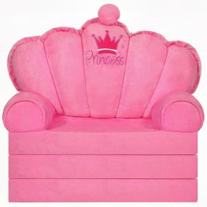 Pink Princess Toddler Couch, 2-in-1 Foldable Sofa Bed & Chair for Kids 1-5, Space-Saving for Small Rooms, Fits Multiple Spaces, Flexible Layout, Comfy Crystal Velvet, Playroom Gift