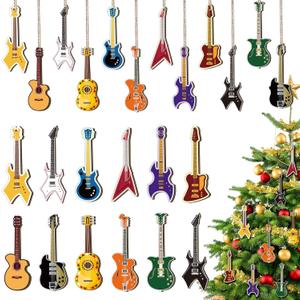 Civaner 36 Pcs Christmas Guitar Ornaments Wooden Guitar Xmas Musical Ornaments Mini Instrument Crafts for Holiday Christmas Tree Decoration