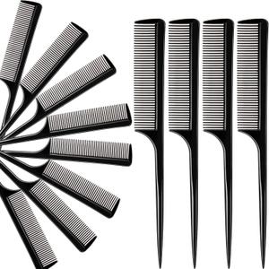 Boao 12 Pack Rat Tail Comb Styling Plastic Anti Static Heat Resistant Tail Comb for All Hair Types Fine Tooth for Men and Women(Black)