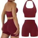 Womens Workout Sets 2 Piece Halter Sports Bra Scrunch Butt Shorts
 - XL