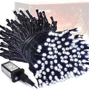 JMEXSUSS 200 LED White Christmas Lights Outdoor, 66ft Christmas Tree Lights Green Wire, 8 Modes Waterproof Twinkle String Lights Plug in for Xmas Wedding Party Indoor Decoration