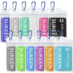 Sukeen 12 Pack Cooling Towel (40"x12"), Ice Towel Sets,Soft Breathable Chilly Towel,Microfiber Towel for Yoga,Sport,Running,Gym,Workout,Camping,Fitness,Workout (Dark Blue/Grey/Reed Green/White/Pink/Black/Dark Grey/Green/Blue/Purple/Yellow/Lake Blue)