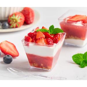 Qeirudu 3 oz Mini Dessert Cups with Lids and Spoons, 50 Pack Plastic Parfait Cups Dessert Shooter Cups for Individual Appetizers Mousse Trifle Ice Cream