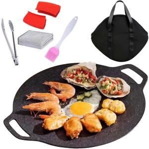 Korean Grill Pan with Nonstick 6-Layer Coating, Abnaok 13" Round BBQ Griddle with 2PCS Steel Wire Cleaning Cloth, Compatible for Induction, Gas Stove, Electric Cooktop, Indoor or Outdoor Grilling