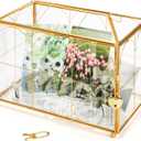 Okllen Glass Card Box with Slot, Large Gold Clear Card Box for Wedding Receptions, Decorative Storage Box with Lock for Baby Shower, Birthday Party, Bridal Shower