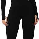 Sunzel Long Sleeve Bodysuits One Piece Jumpsuit for Women with Square Neck and Butt Scrunch Leggings Seamless Ribbed Rompers S 28"