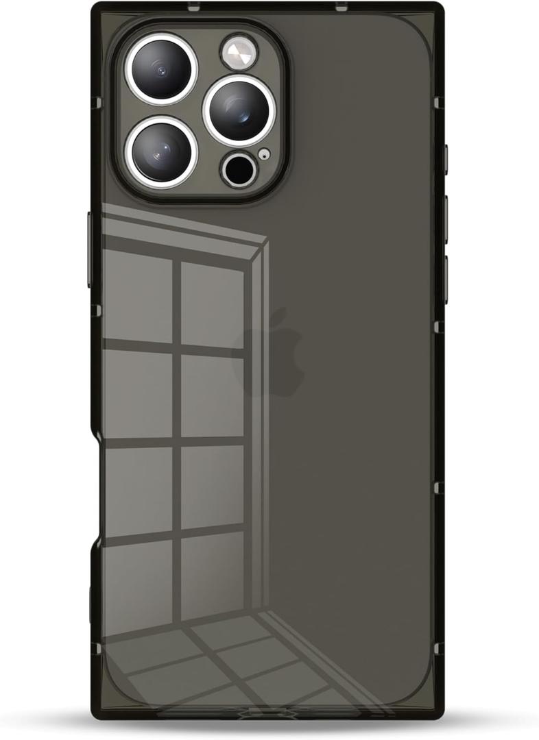 Rectangle Case Compatible for iPhone 15 Pro Max, Full Camera Protection & Reinforced Corners TPU Cushion Clear Cover, Shockproof Silicone Phone Case for Women Girls (iPhone 15 Pro Max, Black)