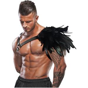 L'VOW Gothic Feather Shoulder Armor for Men Leather Harness Medieval Guards Halloween Cosplay Costume