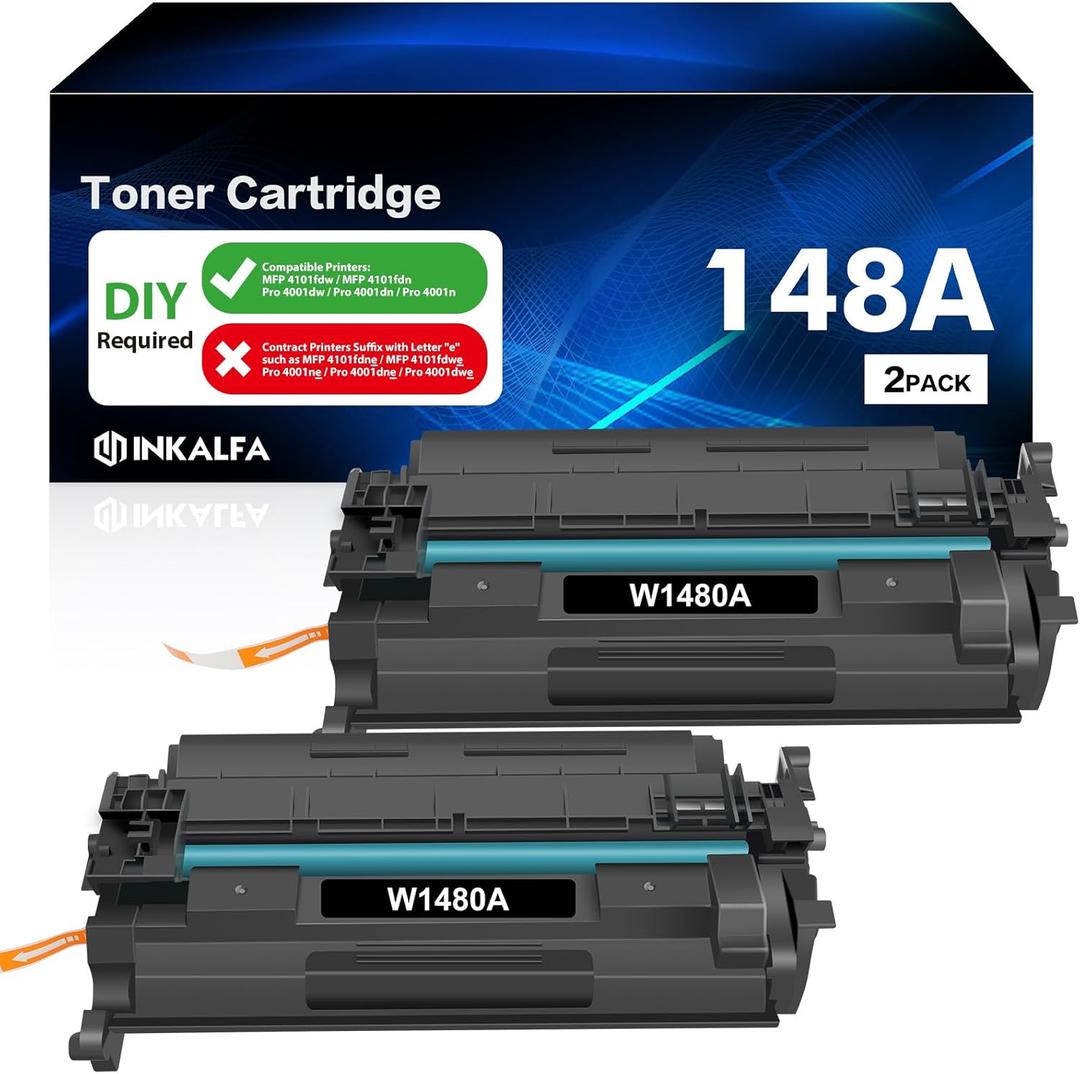 148A Toner Cartridge Black 2 Pack Compatible Replacement for HP 148A 148X W1480A W1480X for HP Laserjet Pro 4001dw 4001dn 4001n MFP 4101fdw 4101fdn Printer High Yield Ink