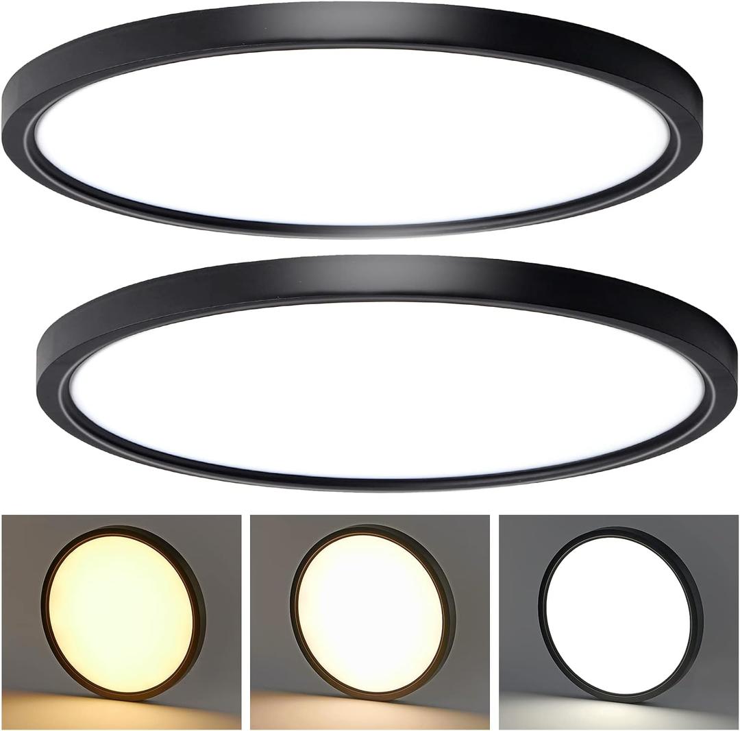 CycevSun 15.8 Inch Black Blush Mount Ceiling Light, Dimmable & 3000K-4000K-5000K Selectable - 24W Low Profile Slim Surface, 2 Pack, 16" 2-Pack