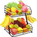Livabber Fruit Basket for Kitchen, Metal Fruit Storage Bin with 2 Banana Hangers, Countertop Wire Basket Organizer for Vegetable Snack Potato Onion (Black)