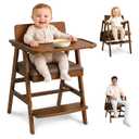 3-in-1 Wooden High Chair with Steps & Adjustable Tray for Baby Toddler