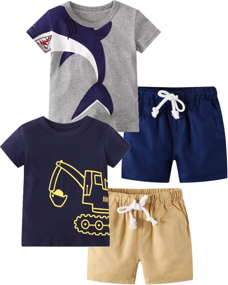 Toddler Boy Summer Clothes Outfits Kids Cotton Short Sleeve Shirt Shorts Set (3T)