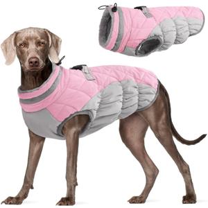 FUAMEY Dog Coat for Large Dogs,Waterproof Dog Winter Jacket with Harness Built in Puppy Cold Weather Coats Reflective Pet Vest with Zipper Warm Fleece Dogs Snowsuit Windproof Pink 3XL (XXXL(chest:43in))