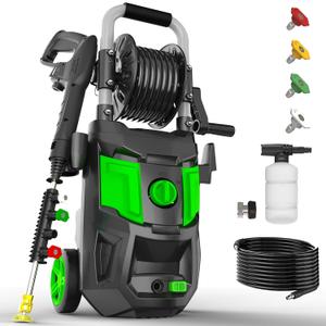 Electric Pressure Washer - 5000PSI Max, 3.6 GPM, 20FT Hose, 35FT Power Cord, 4 Nozzles, Foam Cannon High Power Washers for Car, Patio, Driveway, Garden, Outdoor Surface Cleaning, Green
