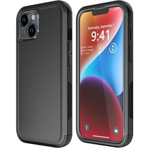 Diverbox for iPhone 14 Case [Shockproof] [Dropproof] [Tempered Glass Screen + Camera Lens Protector] Heavy Duty Protection Phone Case Cover for iPhone 14 6.1inch (BLACK - 3 in 1)