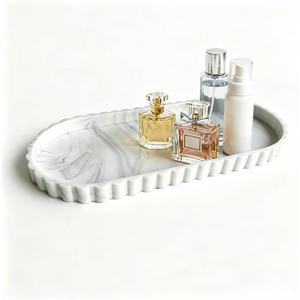 Bathroom Silicone Tray,Vanity Organizer,Counter Decor12"x 5",White Marble
Oval,Non Slip, Dishwasher Safe, for Dish Soap, Perfume, Candle, Sponge，Cosmetics storage