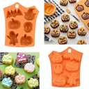 2 x Halloween Silicone Mold, 2 Pack Silicone Baking Mould, Nonstick Muffin Mold with Halloween Pumpkin Molds, Evil, Skull, Ghost, Perfect to Make Chocolate, Ice Cube, Soap Mold