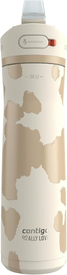 Contigo x Ally Love Stainless Steel Vacuum-Insulated Water Bottle with AUTOSPOUT Easy-Clean Lid Leak-proof Drinking Keeps drinks cold for 24 hours BPA-Free 24oz. Ashland Chill 2.0 Oatmilk