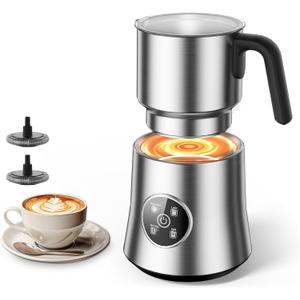 Milk Frother and Steamer, Large Capacity Detachable Electric Milk Frother, Automatic Warm and Cold Foam Maker, Stainless Steel Jug, BPA Free