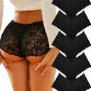 ALL OF SHE Sexy Underwear Panties for Women Cheeky V Waist Lace Boyshorts Lingerie Plus Size Underwear Gift Wife Women 5 Pack (M)
