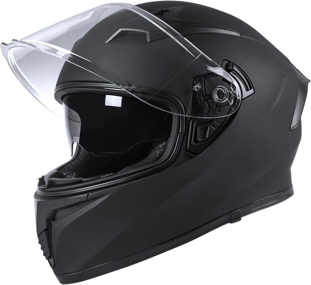 CUTEY Full Face Motorcycle Helmet - DOT Certified, Lightweight, Dual Visor, Ventilated - for Adults Men & Women, Small