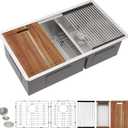 33 Undermount Kitchen Sink Double Bowl - Fulorni 33x19 Inch Kitchen Sink Ledge Workstation Low Divide Double Bowl 60/40 Split 16 Gauge 304 Stainless Steel Under Counter Basin