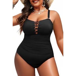 Yonique Women Plus Size One Piece Swimsuits Tummy Control Bathing Suits Vintage Swimwear M