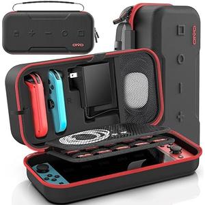 Switch Carrying Case Compatible with Nintendo & OLED, Portable Switch Travel Carry Case Fit for Joy-Con and Adapter, Hard Shell Protective OLED Pouch Bag with 20 Games, Red
